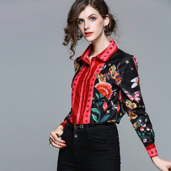 Printed Slim Long Sleeved Versatile Lapel Shirt - Image 2